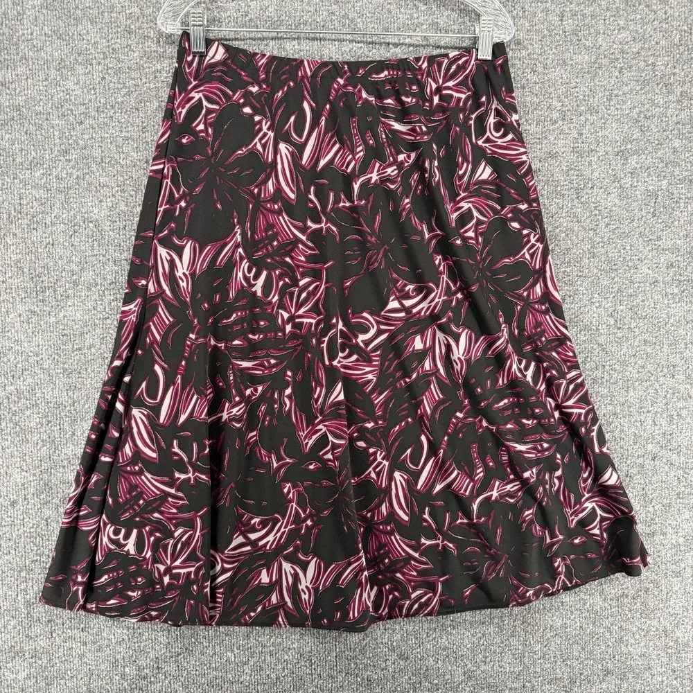 Chicos Skirt Womens‎ L Black Purple Floral Pull On Flowy 90s Fairy Grunge Modest